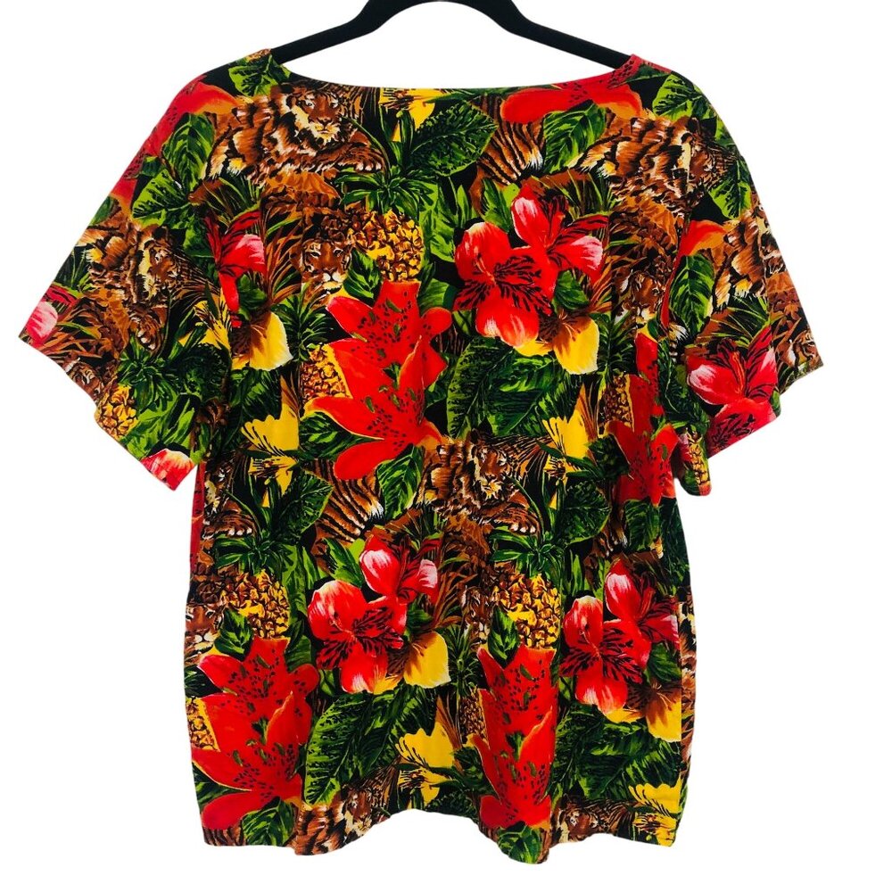 Homemade Tropical Tiger & Lily All Over Print Top M Short Sleeve Maximalist Bold
